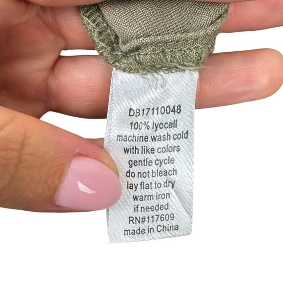 Down East Olive Green Elastic Drawstring Waist Midi Skirt with Pockets - Picture 7 of 7